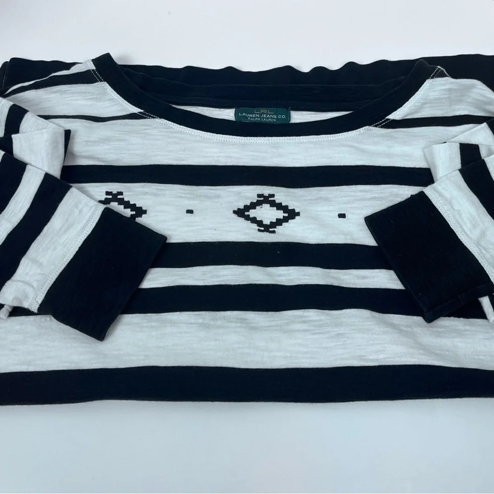 Ralph Lauren Jeans LRL Women's 100% Cotton Striped Top With Aztec Detail Size XL